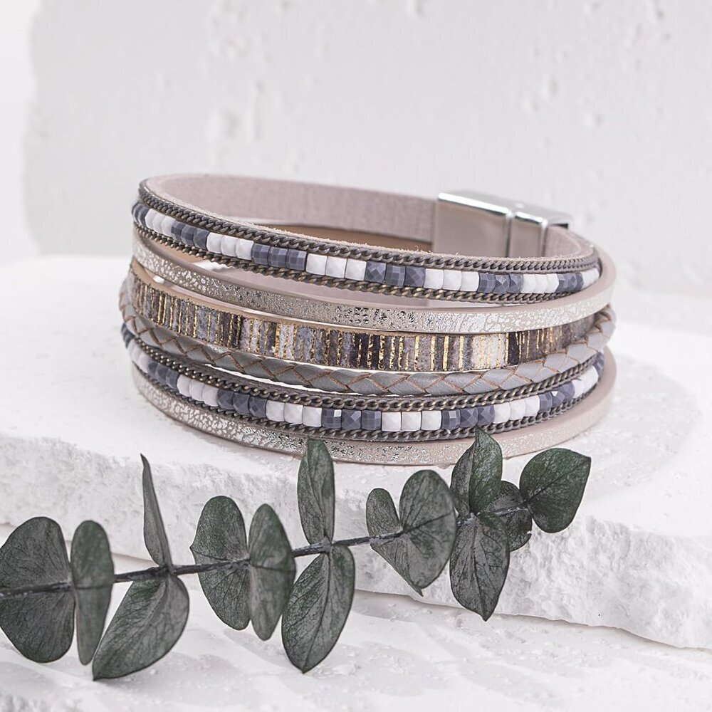 Boho Leather Wrap Bracelets Stackable Chain Magne… - image 6